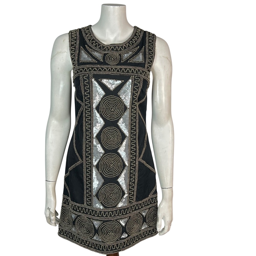 French Connection Embellished beaded sheath dress Size 2 Tribal